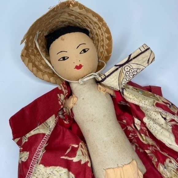 Vintage Handmade Rag Doll Asian Japanese Chinese Cloth Rag 13 Inch Doll - Picture 15 of 16